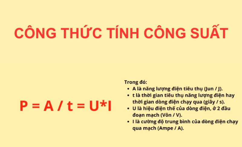Công thức tính công suất tiêu thụ điện của đèn