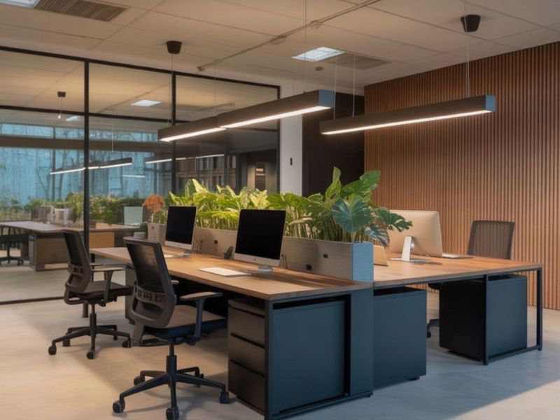 Bố trí đèn LED hợp lý vừa giúp ánh sáng tỏa đều khắp văn phòng