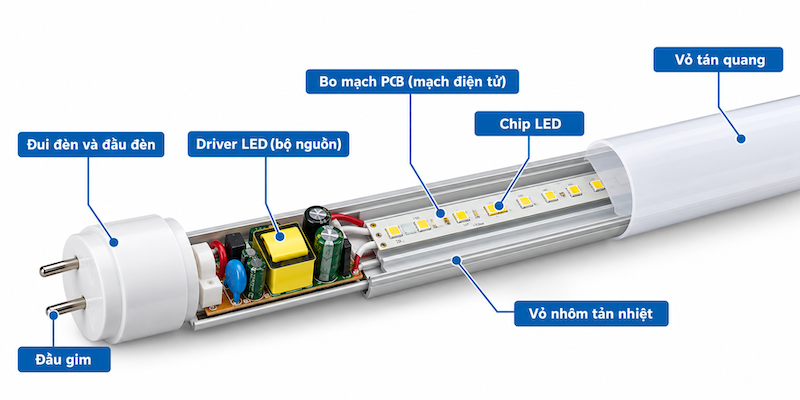 Cấu tạo đèn tuýp LED