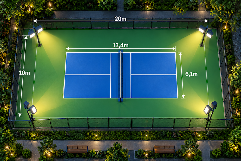 Bố trí đèn cho 1 sân Pickleball tiêu chuẩn